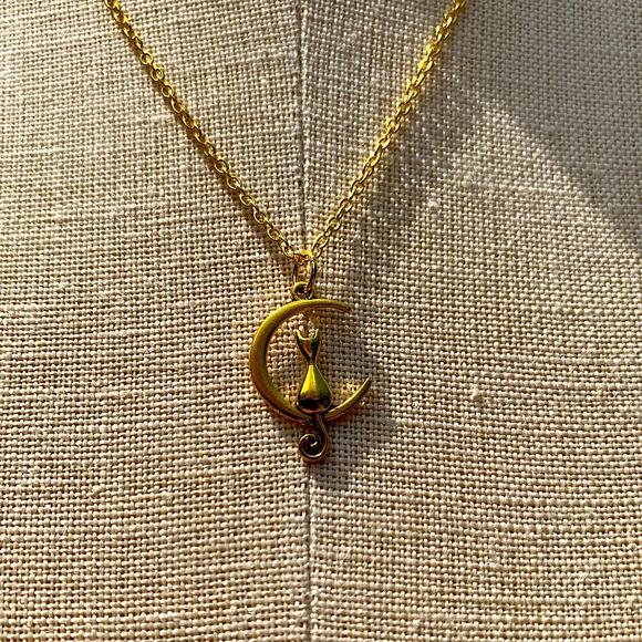 NWT Sterling Silver Plated Chain & Cat on Moon Alloy Metal Charm Necklace - Picture 2 of 10